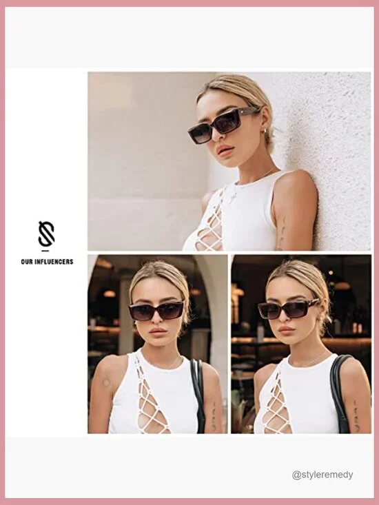 Trendy Rectangular Sunglasses Retro Chunky Angular Frame UV400 Protection - Picture 2 of 6